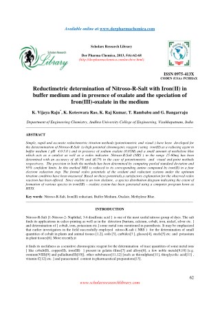 Reductimetric determination of Nitroso-R-Salt with Iron(II) in buffer medium and in presence of oxalate and the speciati