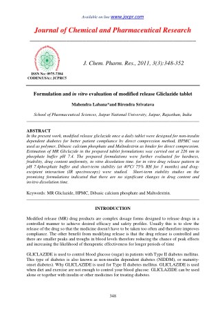 Formulation and in vitro evaluation of modified release Gliclazide tablet