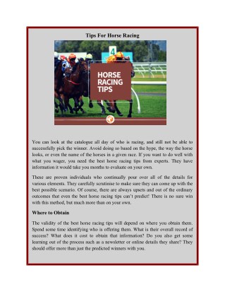 Tips For Horse Racing