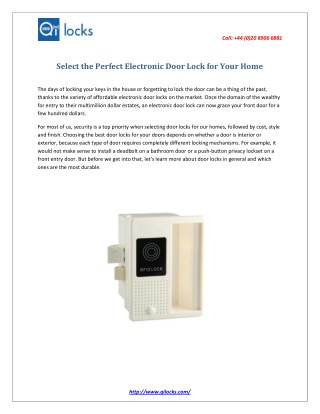 Select the Perfect Electronic Door Lock for Your Home