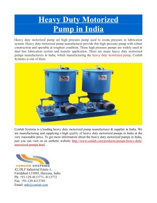 Heavy Duty Motorized Pump in India
