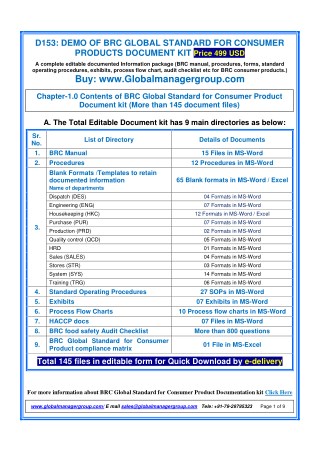 Readymade Documents for BRC Consumer Product Certification