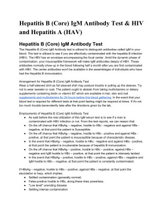 Hepatitis B (Core) IgM Antibody Test & HIV and Hepatitis A (HAV)