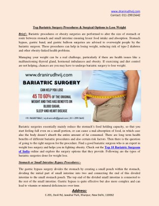 Top Bariatric Surgery Procedures & Surgical Options to Lose Weight