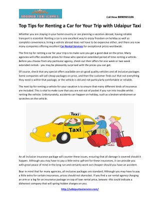 Top Tips for Renting a Car for Your Trip with Udaipur Taxi