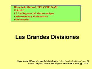 López Austin Alfredo y Leonardo López Lujan, “I. Las Grandes Divisiones “, en: El Pasado Indígena , México, El Colegio