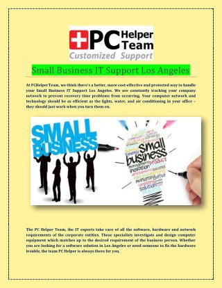 Small Business IT Support Los Angeles at PCHelperTeam.com