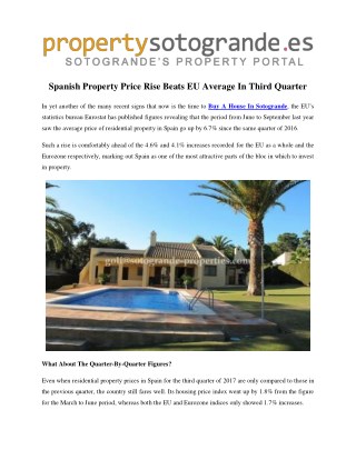Spanish Property Price Rise Beats EU Average In Third Quarter