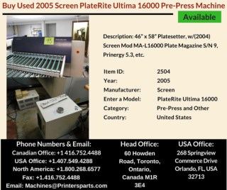 Buy Used 2005 Screen PlateRite Ultima 16000 Pre Press Machine