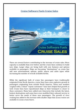 Cruise Software Fuels Cruise Sales