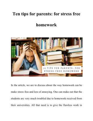 Ten tips for parents: for stress free homework