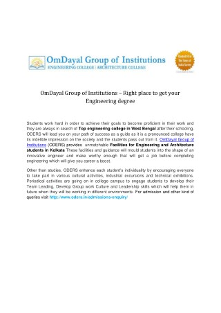 OmDayal Group of Institutions â€“ Right place to get your Engineering degree