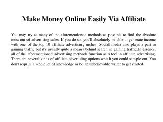 Make Money Online Easily Via Affiliate