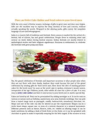 Place an Order Cake Online and Send cakes to your loved ones