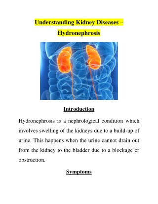 Understanding Kidney Diseases â€“ Hydronephrosis