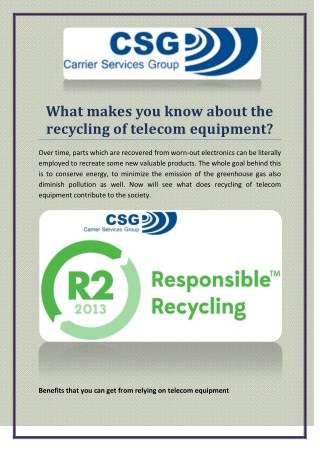 What makes you know about the recycling of telecom equipment?