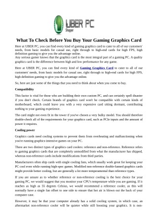 What To Check Before You Buy Your Gaming Graphics Card