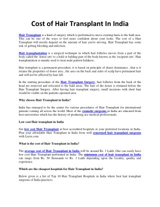 What is the Cost of Hair Transplant in delhi, india