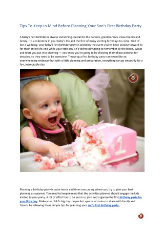Tips To Keep In Mind Before Planning Your Sonâ€™s First Birthday Party