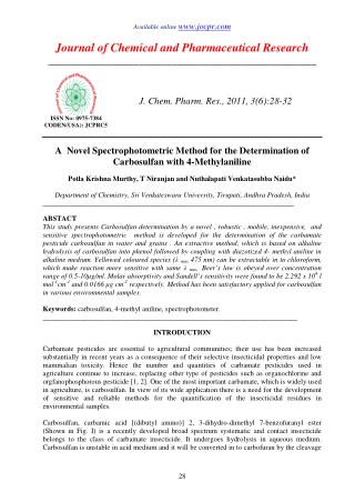 A Novel Spectrophotometric Method for the Determination of Carbosulfan with 4-Methylaniline