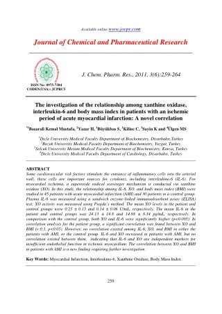 The investigation of the relationship among xanthine oxidase, interleukin-6 and body mass index in patients with an isch