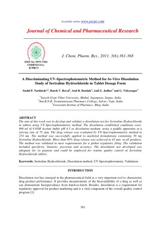 A Discriminating UV-Spectrophotometric Method for In-Vitro Dissolution Study of Sertraline Hydrochloride in Tablet Dosag