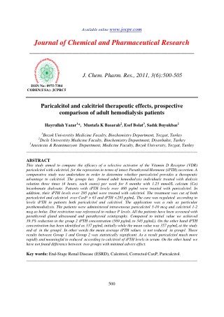 Paricalcitol and calcitriol therapeutic effects, prospective comparison of adult hemodialysis patients