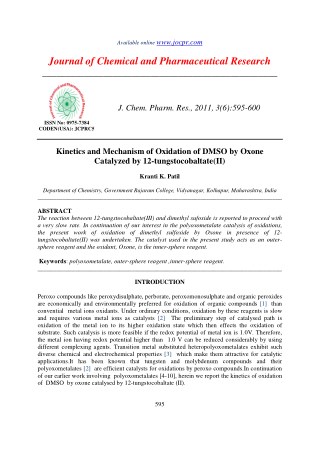 Kinetics and Mechanism of Oxidation of DMSO by Oxone Catalyzed by 12-tungstocobaltate(II)