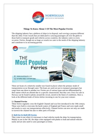 Things To Know About 5 Of The Most Popular Ferries