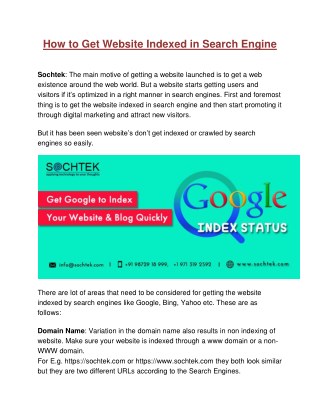 How to Get Website Indexed in Search Engine | SEO Service Chandigarh - Sochtek