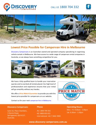 Lowest Price Possible for Campervan Hire in Melbourne