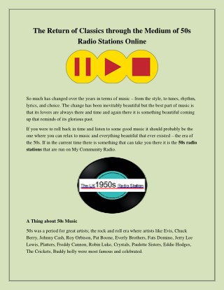 The Return of Classics Through the Medium of 50s Radio Stations Online