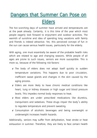 Dangers That Summer Can Pose on Elders