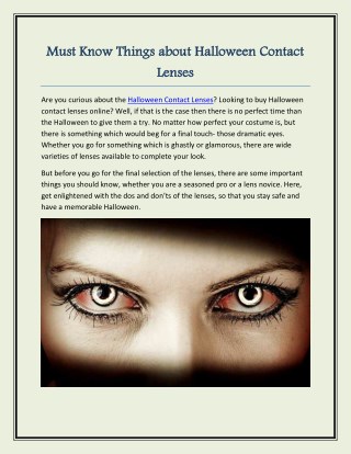 Must Know Things About Halloween Contact Lenses