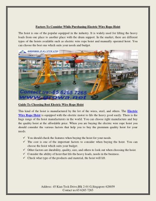 Factors To Consider While Purchasing Electric Wire Rope Hoist