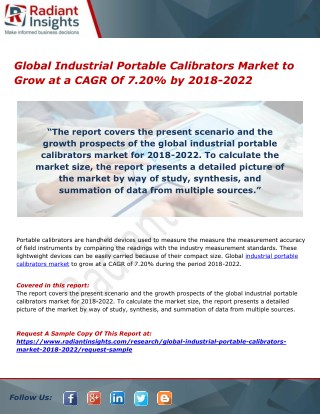 Global Industrial Portable Calibrators Market to Grow at a CAGR Of 7.20% by 2018-2022