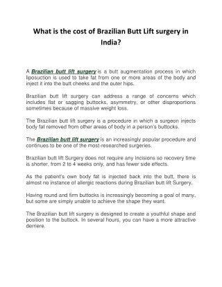 What is the Cost of Brazilian Butt Lift Surgery in India