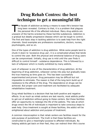 Drug Rehab Centres - the best technique to get a meaningful life