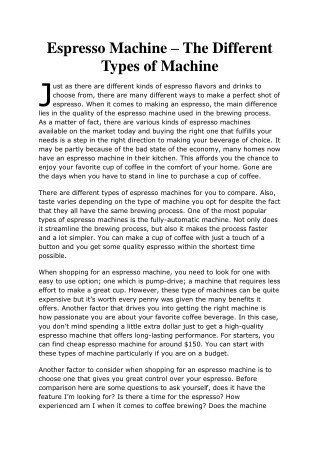Espresso Machine â€“ The Different Types of Machine