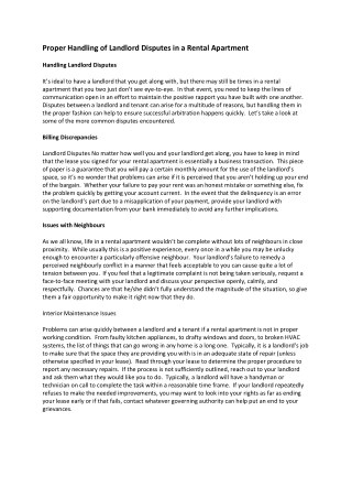 Proper Handling of Landlord Disputes in a Rental Apartment