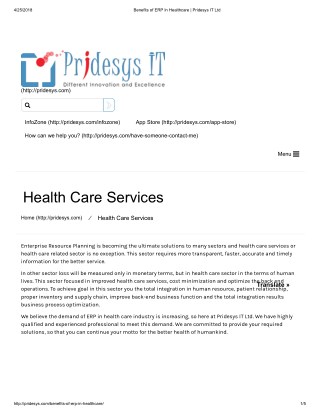 Benefits of ERP In Healthcare | Pridesys IT Ltd