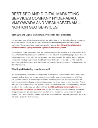 BEST SEO AND DIGITAL MARKETING SERVICES COMPANY HYDERABAD, VIJAYAWADA AND VISAKHAPATNAM â€“ NORTON SEO SERVICES