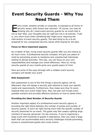 Event Security Guards - Why You Need Them