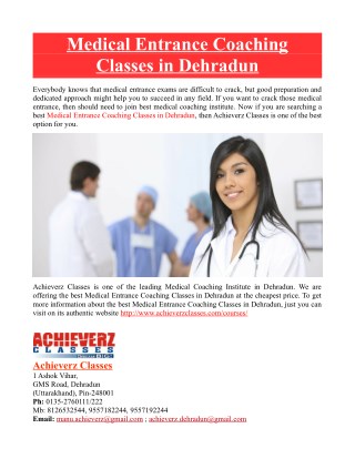 Medical Entrance Coaching Classes in Dehradun