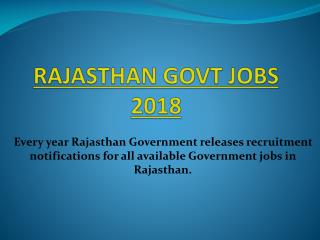 Rajasthan Govt Jobs 2018