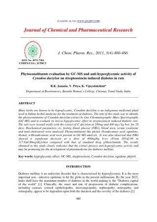 Phytoconstituents evaluation by GC-MS and anti-hyperglycemic activity of Cynodon dactylon on streptozotocin induced diab