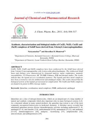Synthesis, characterization and biological studies of Co(II), Ni(II), Cu(II) and Zn(II) complexes of Schiff bases derive