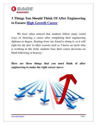 Things You Should Think Of After Engineering to Ensure High Growth Career | Sage Automation