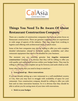 Things You Need To Be Aware Of About Restaurant Construction Company