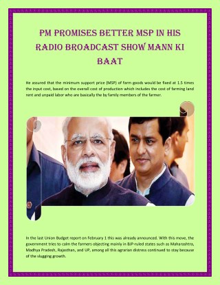 PM promises better MSP in his radio broadcast show Mann ki Baat